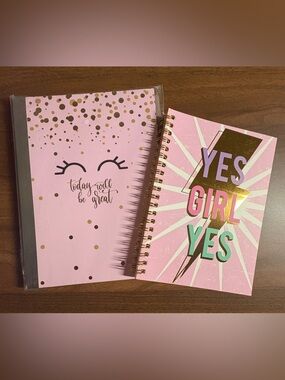 Pink "Today Will Be Great" & "Yes Girl" Notebooks w/Pen - Set